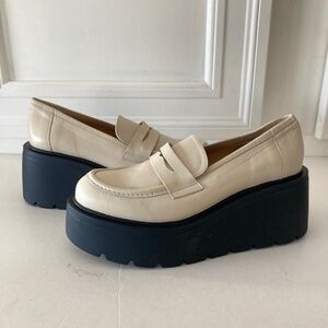 NWOT Maeve Anthropologie Platform Creme Leather Loafers Sz 39